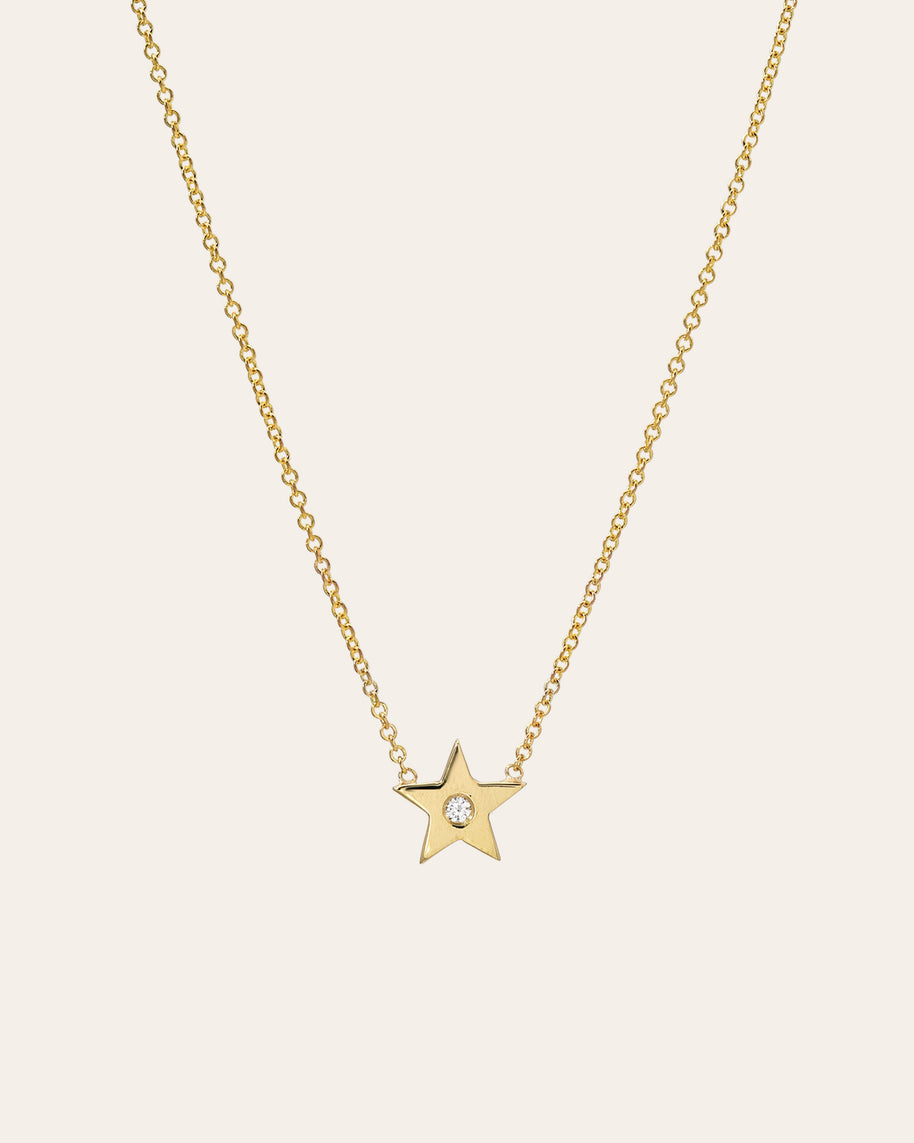 Zoe Lev Kids 14k Gold Star With Tiny Diamond Necklace