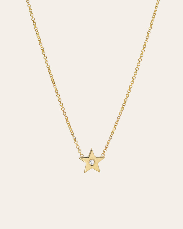Zoe Lev Kids 14k Gold Star With Tiny Diamond Necklace