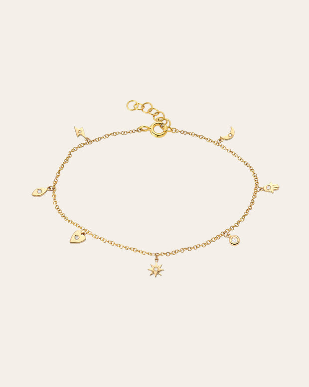 Zoe Lev 14k Gold And Diamond Charm Bracelet
