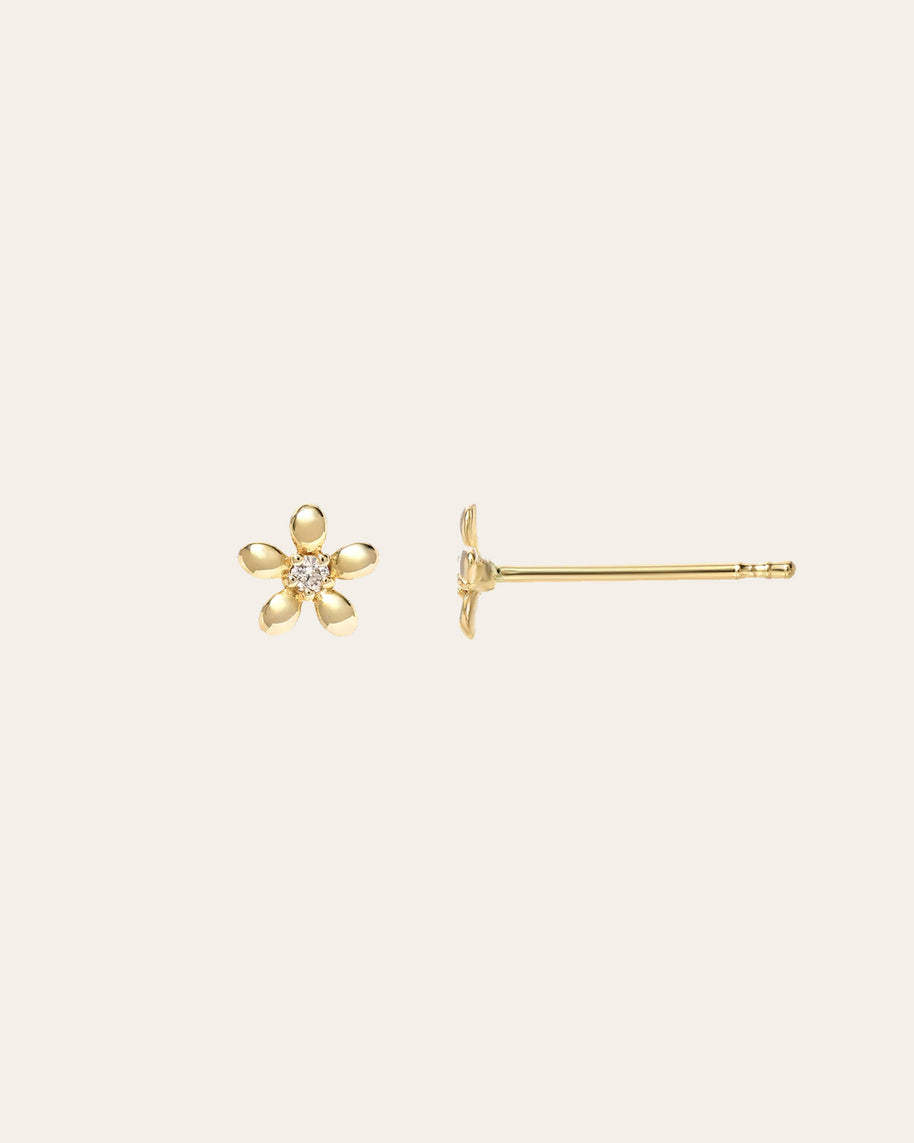 Zoe Lev 14k Gold Mini Diamond Flower Stud Earrings