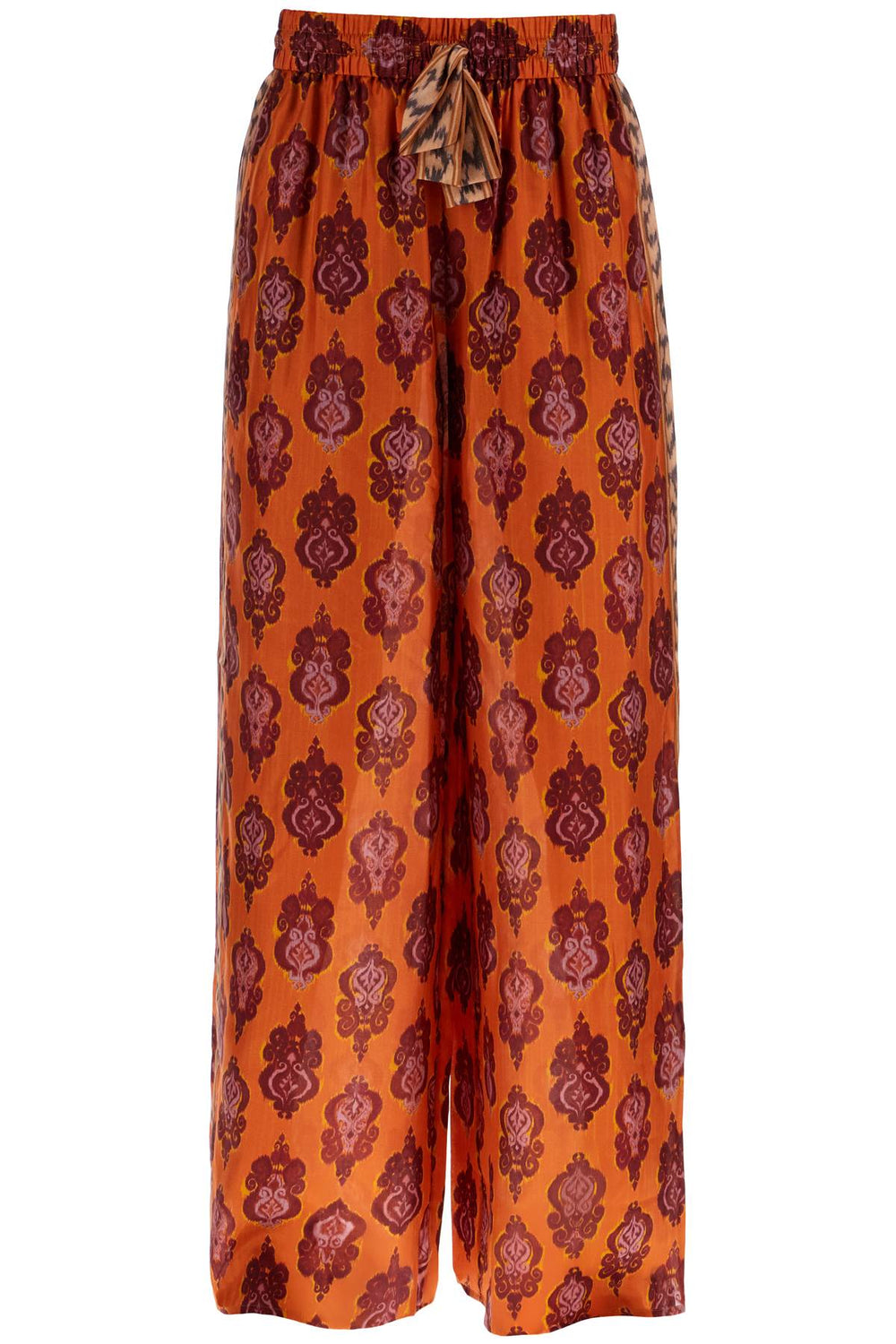 Zimmermann High Waist Wide Leg Ikat Print Silk Pants Orange