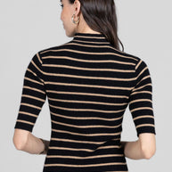 KiraGrace GRACE MOCKNECK TEE: BLACK KHAKI CASHMERE
