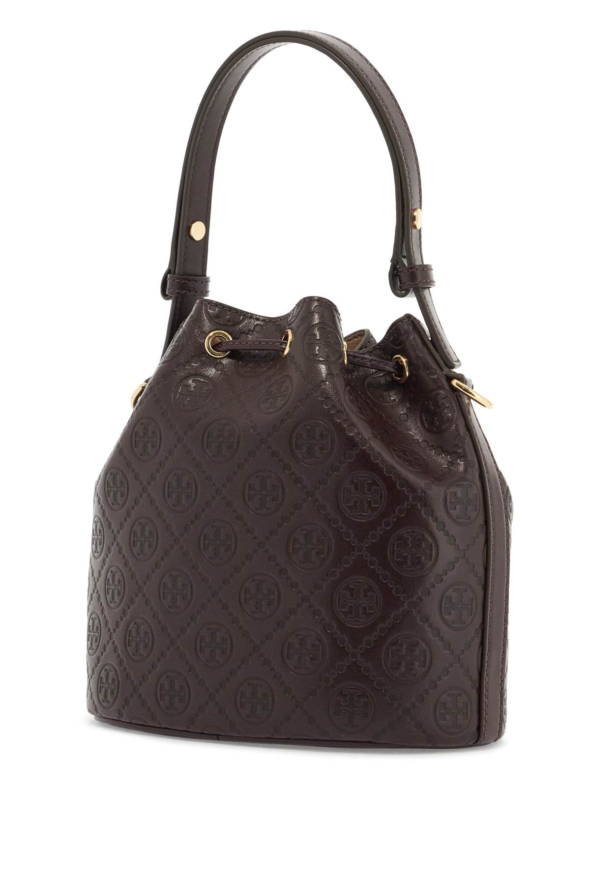 Tory Burch Monogram T Bucket Bag With Shoulder Strap