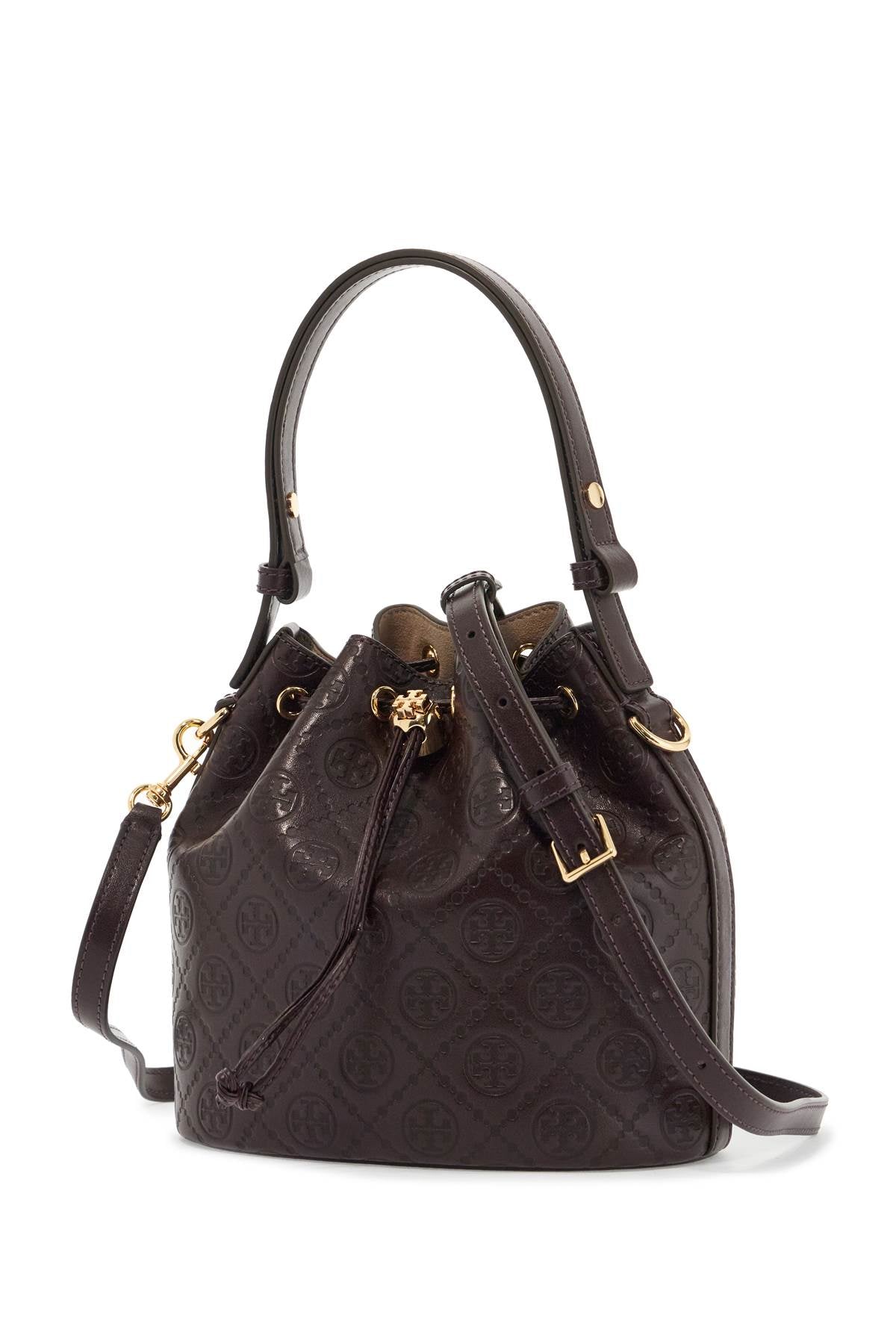 Tory Burch Monogram T Bucket Bag With Shoulder Strap