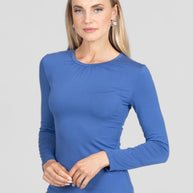 KiraGrace LUXE RUCHED CREW NECK: HIGHLAND BLUE