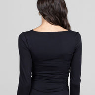 KiraGrace WIDE V-NECK TOP: BLACK