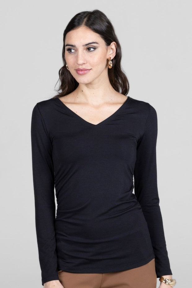 KiraGrace WIDE V-NECK TOP: BLACK