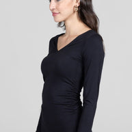 KiraGrace WIDE V-NECK TOP: BLACK