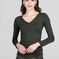 KiraGrace WIDE V-NECK TOP: LODEN