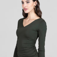 KiraGrace WIDE V-NECK TOP: LODEN