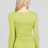 KiraGrace WIDE V-NECK TOP: CHARTREUSE