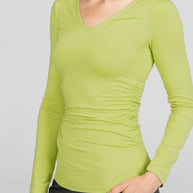 KiraGrace WIDE V-NECK TOP: CHARTREUSE