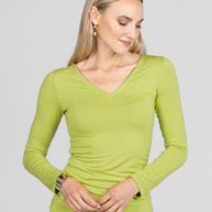 KiraGrace WIDE V-NECK TOP: CHARTREUSE