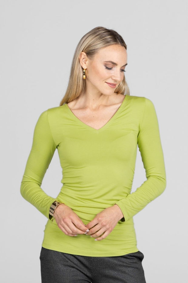 KiraGrace WIDE V-NECK TOP: CHARTREUSE