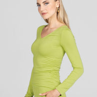 KiraGrace WIDE V-NECK TOP: CHARTREUSE