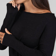 KiraGrace BROOKE SLOUCHY BOATNECK TOP: BLACK