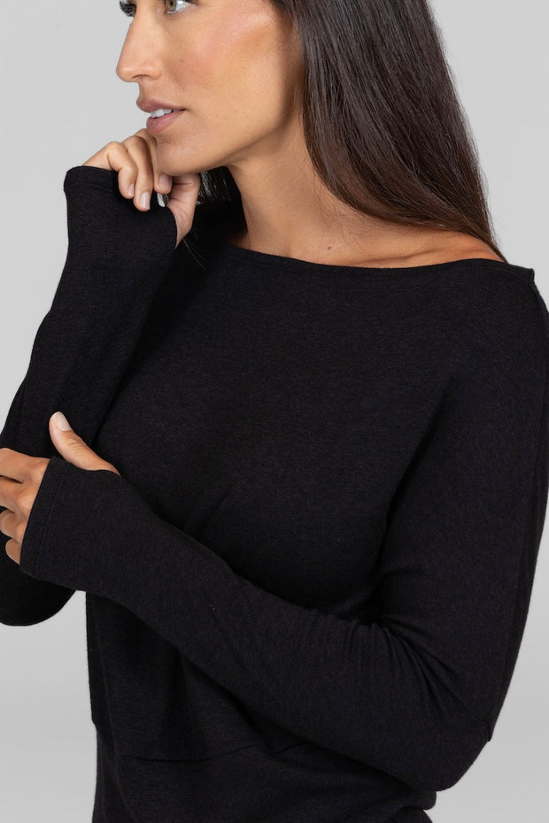 KiraGrace BROOKE SLOUCHY BOATNECK TOP: BLACK