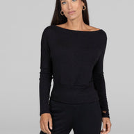 KiraGrace BROOKE SLOUCHY BOATNECK TOP: BLACK