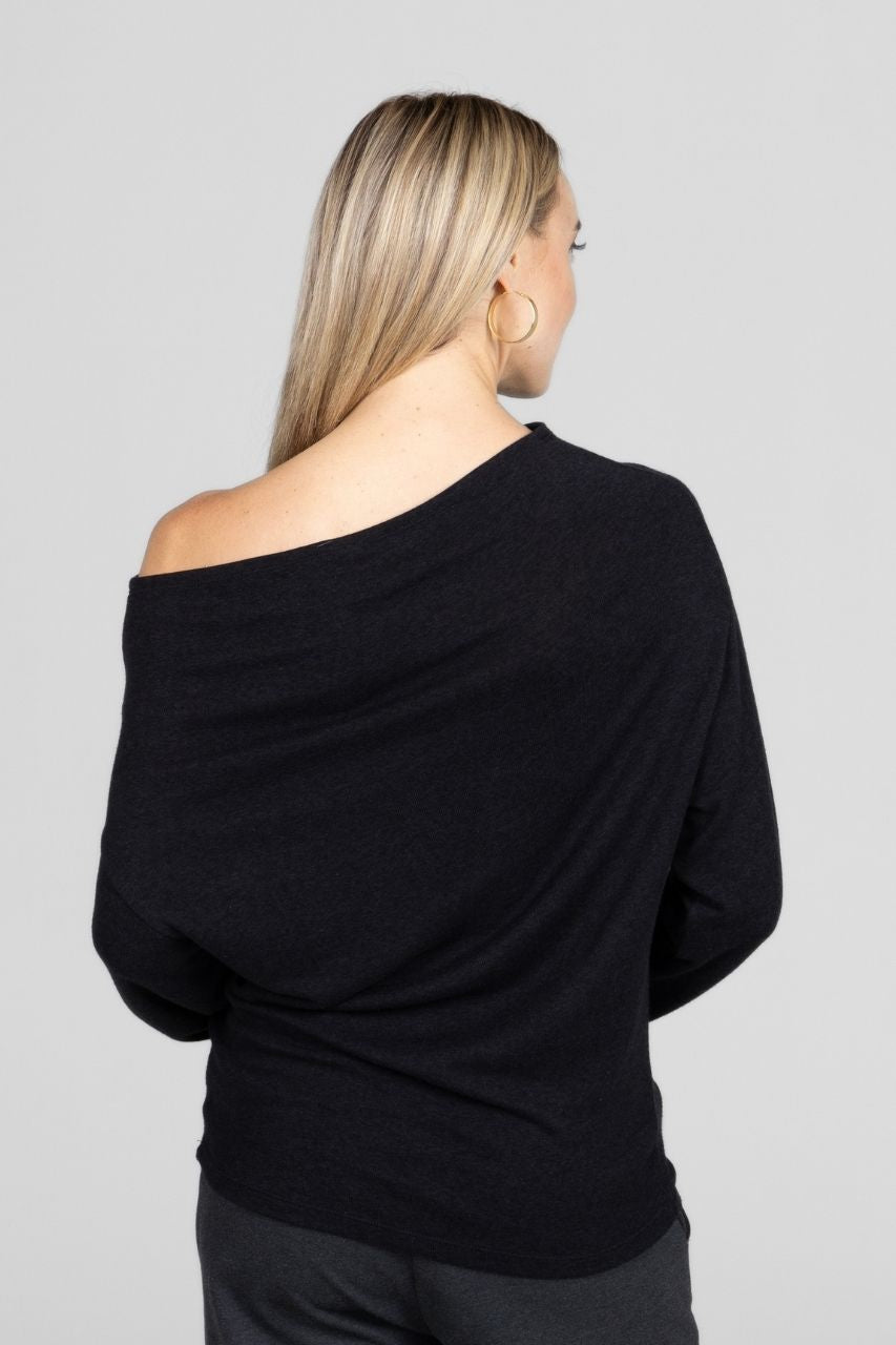 KiraGrace LILIAN DRAPED SWEATER: BLACK