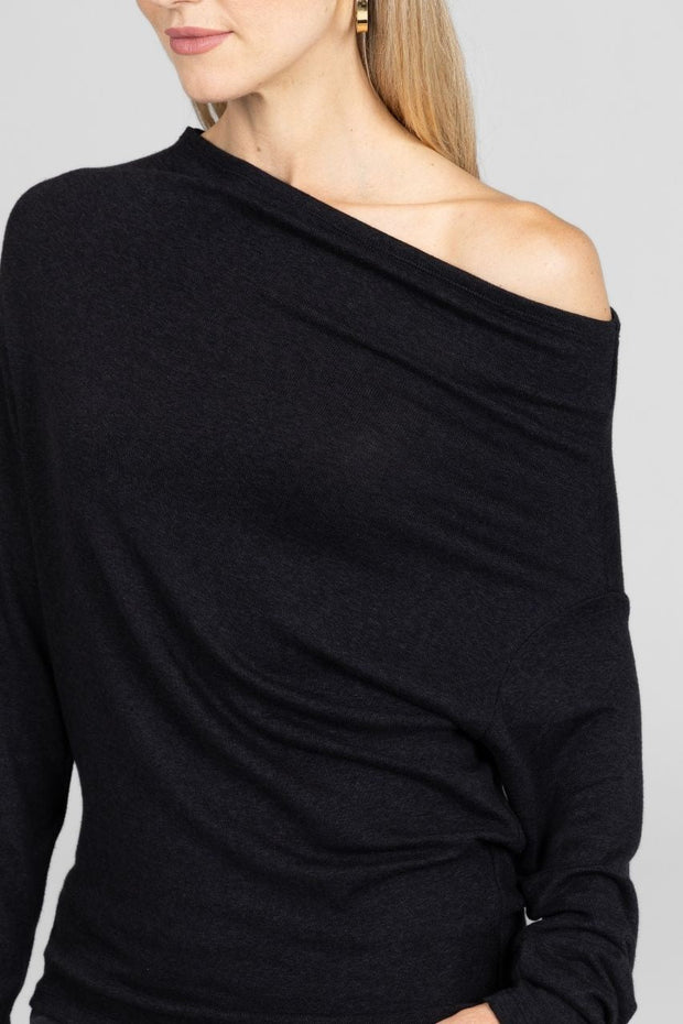 KiraGrace LILIAN DRAPED SWEATER: BLACK