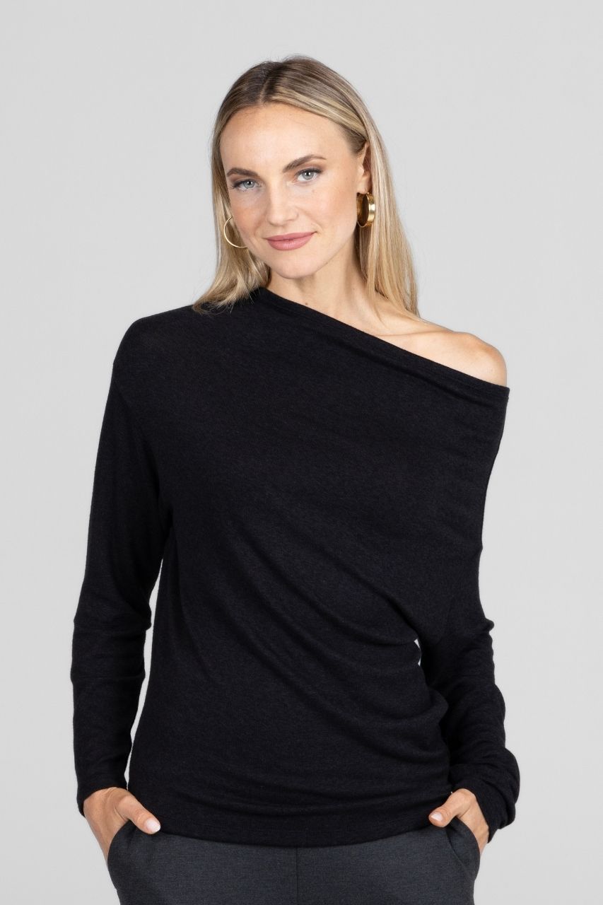 KiraGrace LILIAN DRAPED SWEATER: BLACK