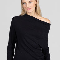 KiraGrace LILIAN DRAPED SWEATER: BLACK