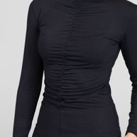 KiraGrace RUCHED MOCK NECK TOP: BLACK