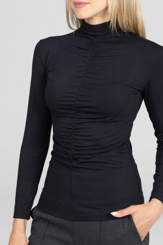 KiraGrace RUCHED MOCK NECK TOP: BLACK