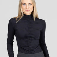 KiraGrace RUCHED MOCK NECK TOP: BLACK