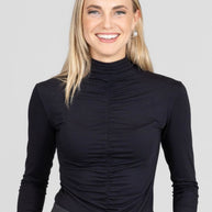 KiraGrace RUCHED MOCK NECK TOP: BLACK