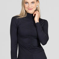 KiraGrace RUCHED MOCK NECK TOP: BLACK