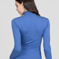 KiraGrace RUCHED MOCK NECK TOP: HIGHLAND BLUE
