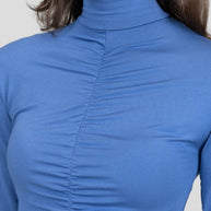 KiraGrace RUCHED MOCK NECK TOP: HIGHLAND BLUE