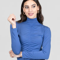 KiraGrace RUCHED MOCK NECK TOP: HIGHLAND BLUE