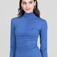 KiraGrace RUCHED MOCK NECK TOP: HIGHLAND BLUE