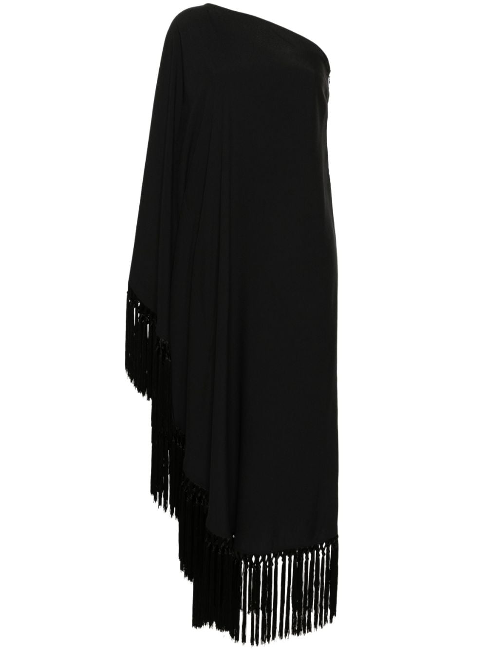 TALLER MARMO PRE Black One-shoulder Long Dress With Fringe Detail