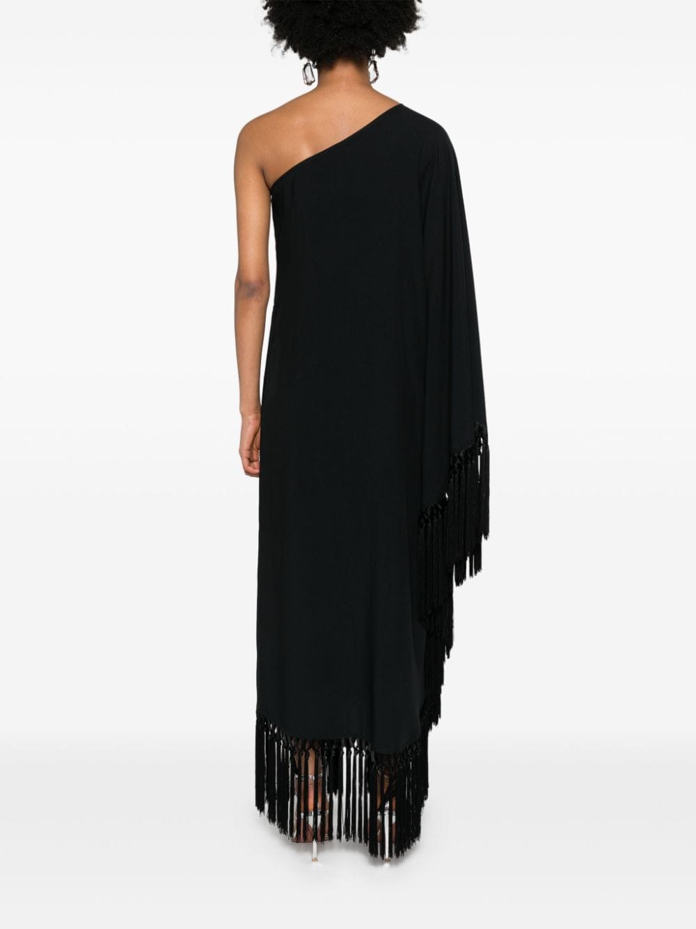 TALLER MARMO PRE Black One-shoulder Long Dress With Fringe Detail