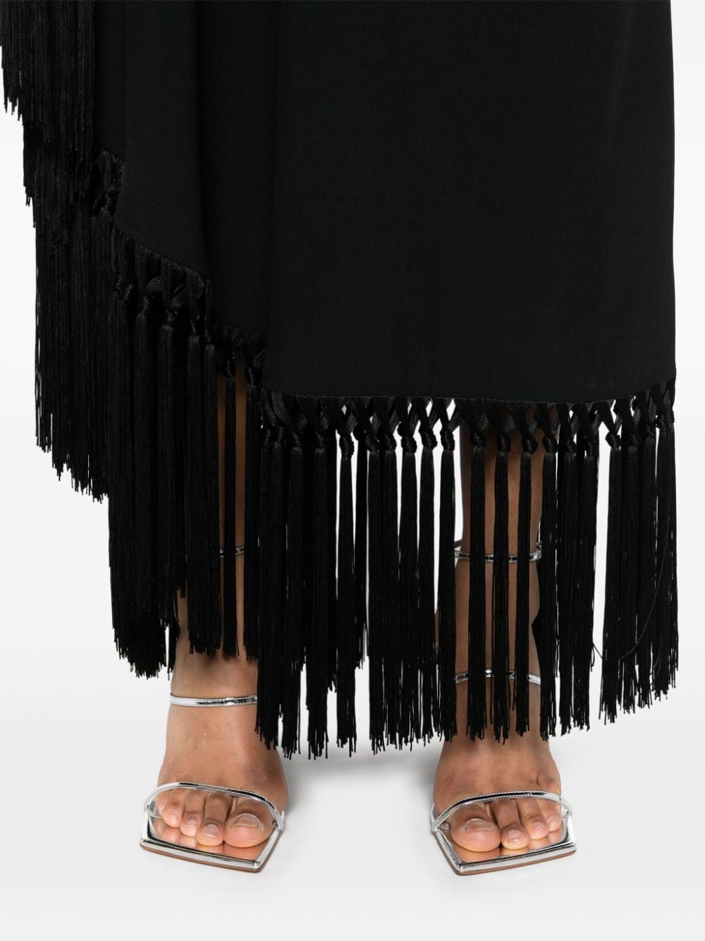 TALLER MARMO PRE Black One-shoulder Long Dress With Fringe Detail