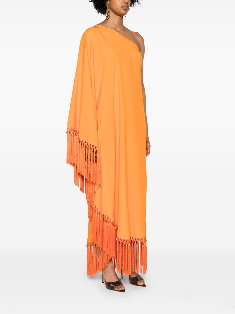 TALLER MARMO PRE Orange One-shoulder Long Dress With Fringe Detail