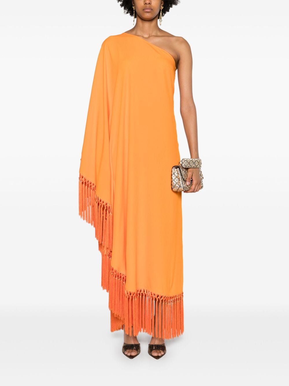 TALLER MARMO PRE Orange One-shoulder Long Dress With Fringe Detail