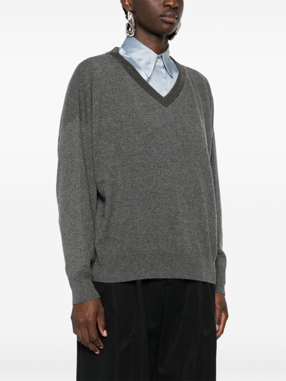 Brunello Cucinelli Cashmere V-neck Sweater Grey