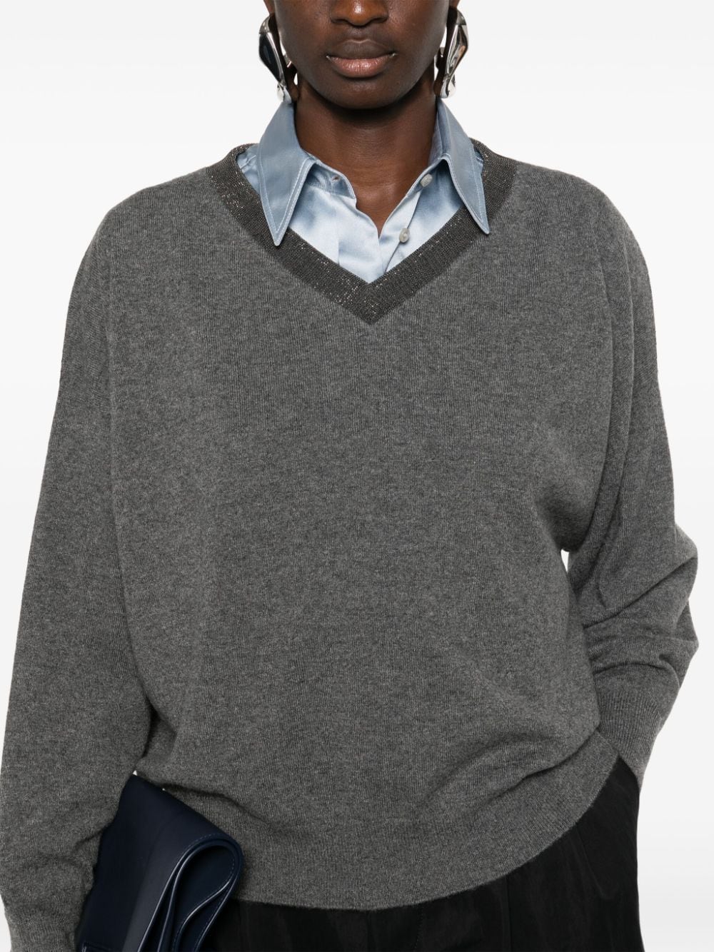 Brunello Cucinelli Cashmere V-neck Sweater Grey