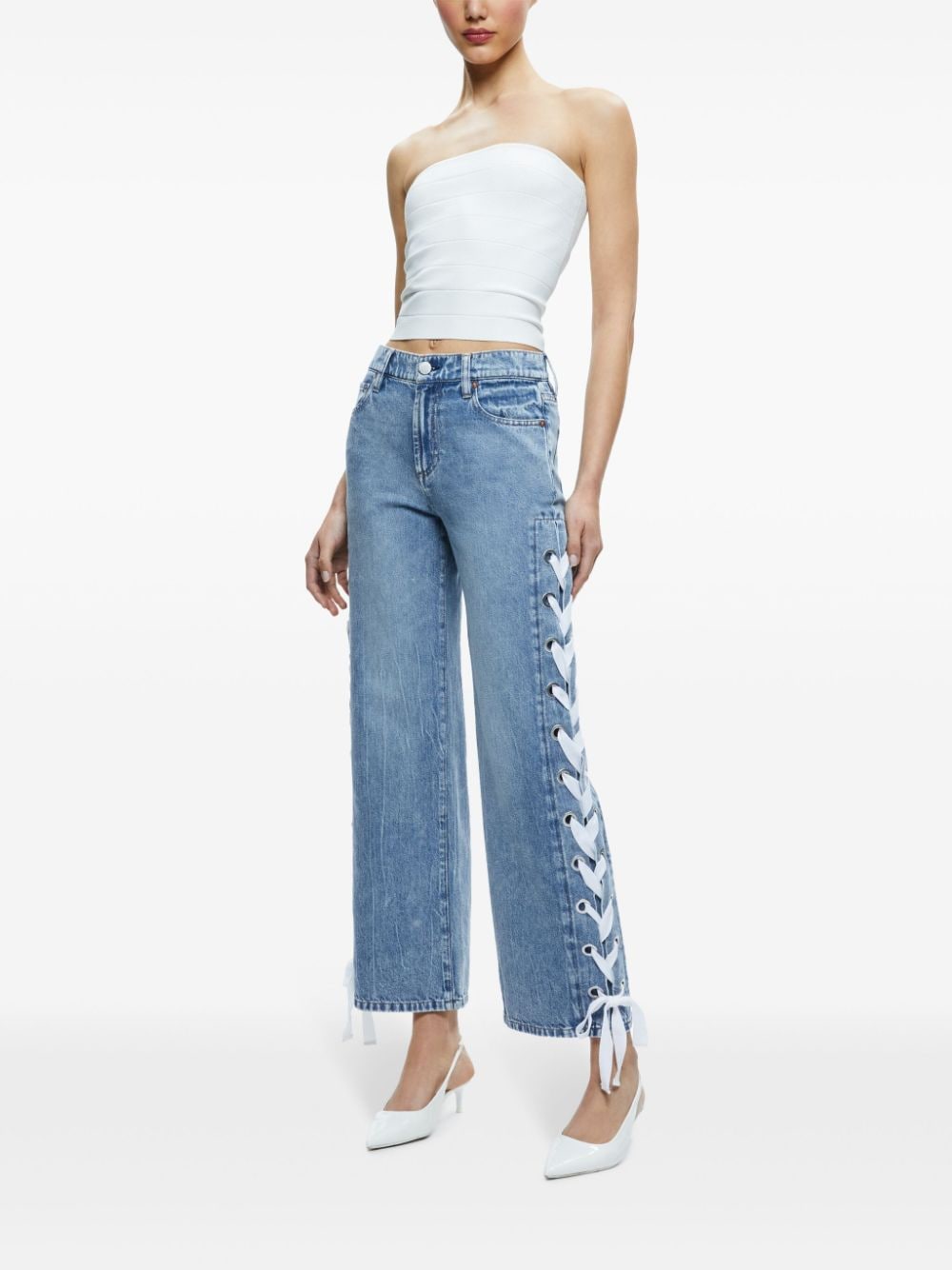 Alice + Olivia Reita Mid Rise Cropped Jeans Blue