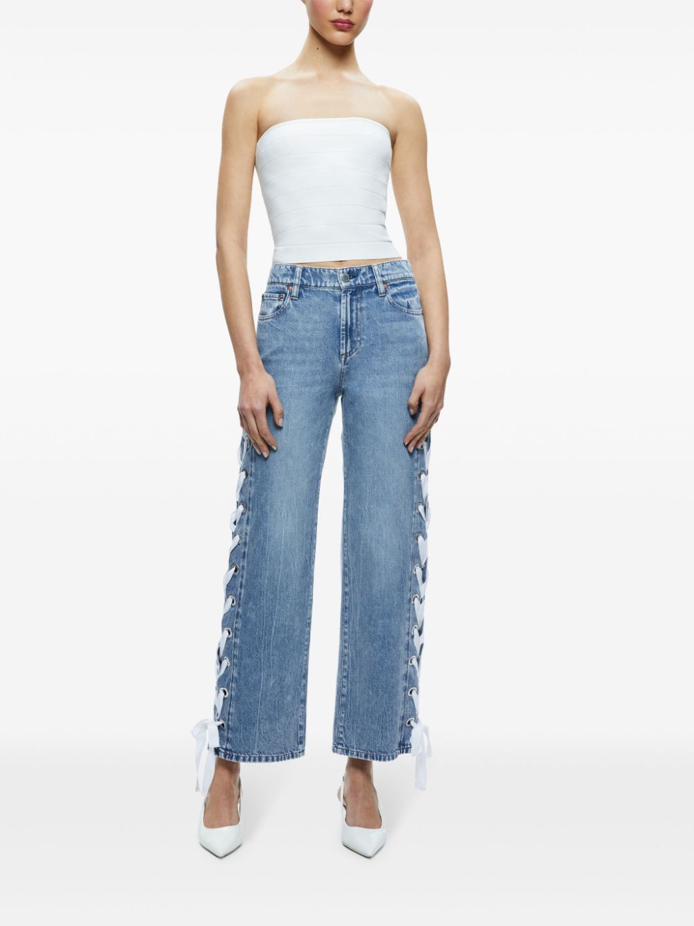 Alice + Olivia Reita Mid Rise Cropped Jeans Blue