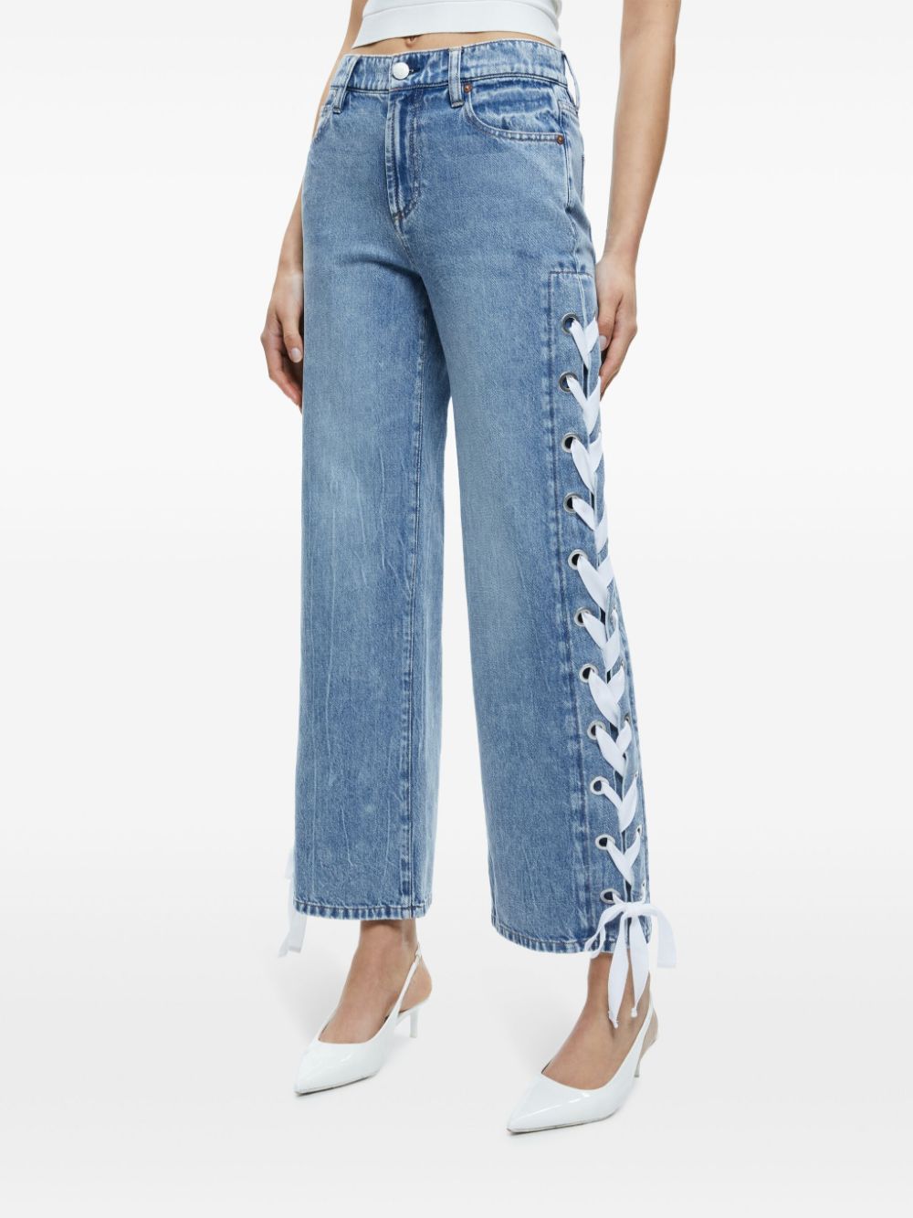 Alice + Olivia Reita Mid Rise Cropped Jeans Blue