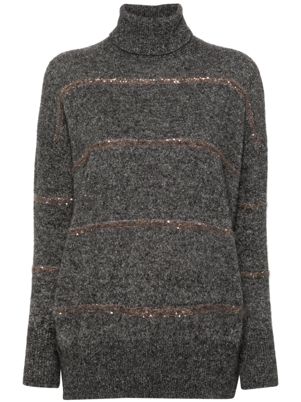 Brunello Cucinelli Wool Blend High Neck Sweater Grey With Sequins