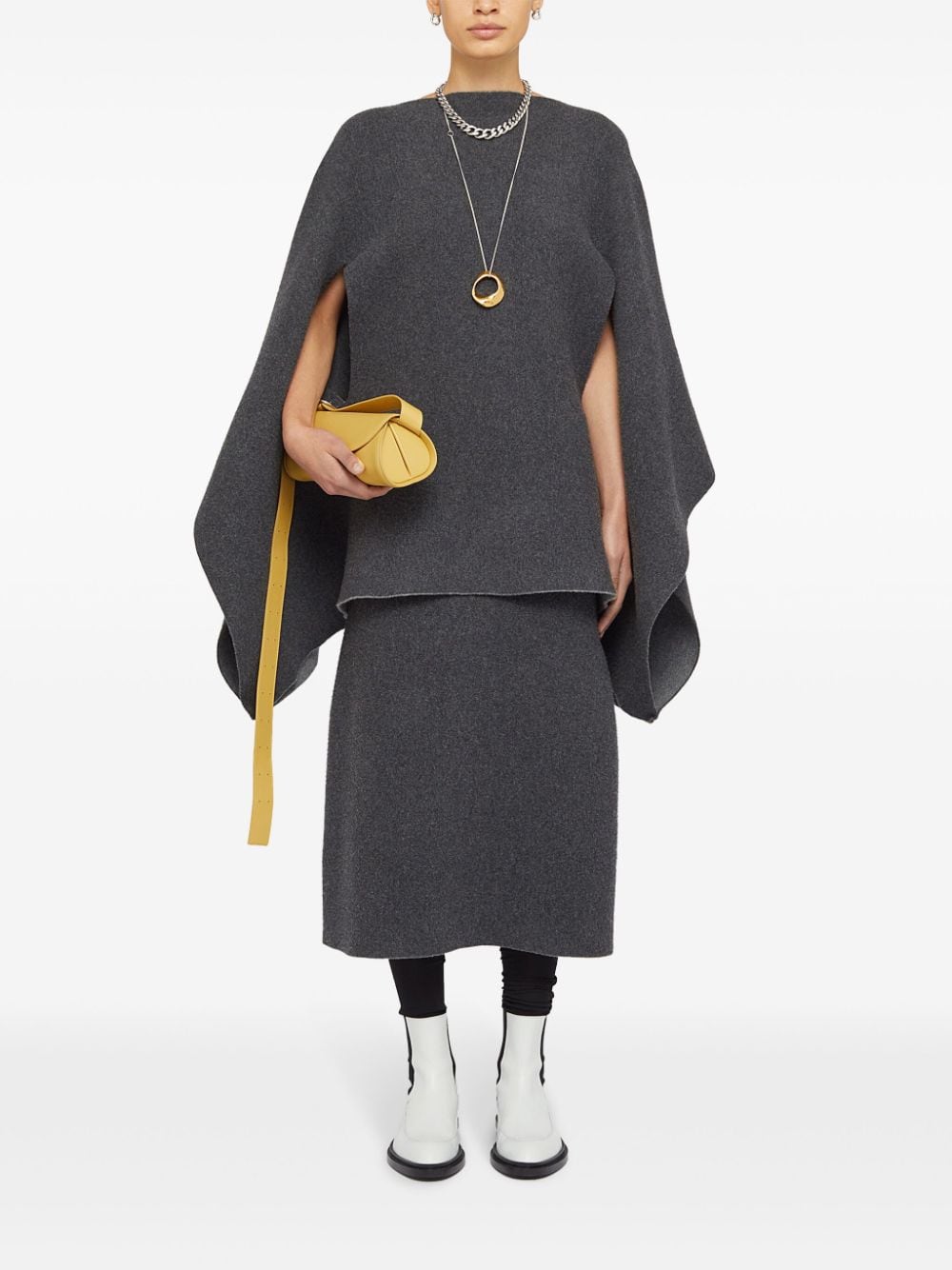 Jil Sander Grey Wool-Cashmere Blend Cape