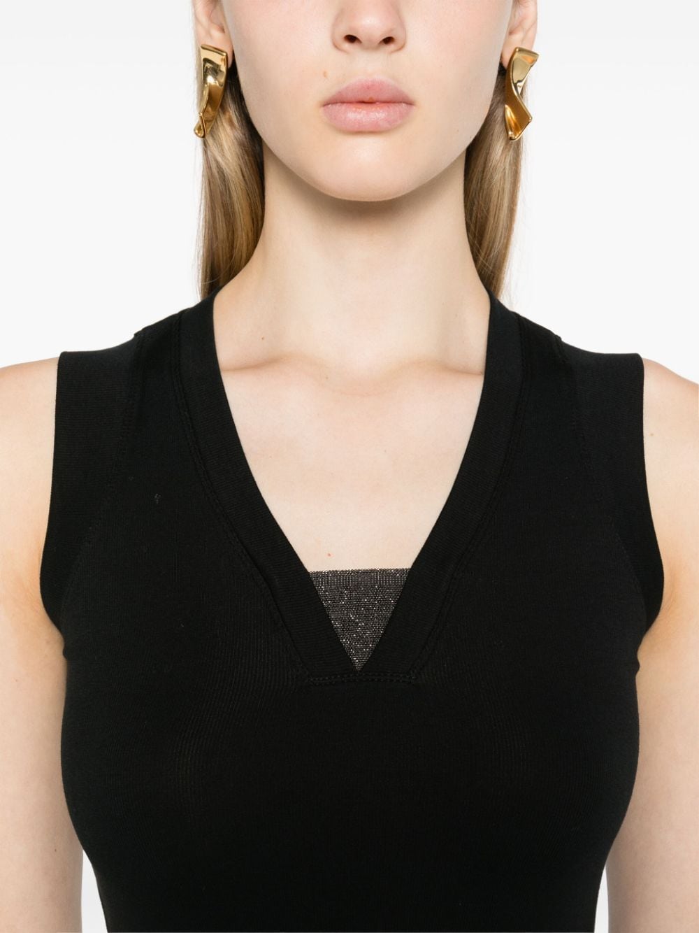 Brunello Cucinelli Sleeveless V-neck Top Black