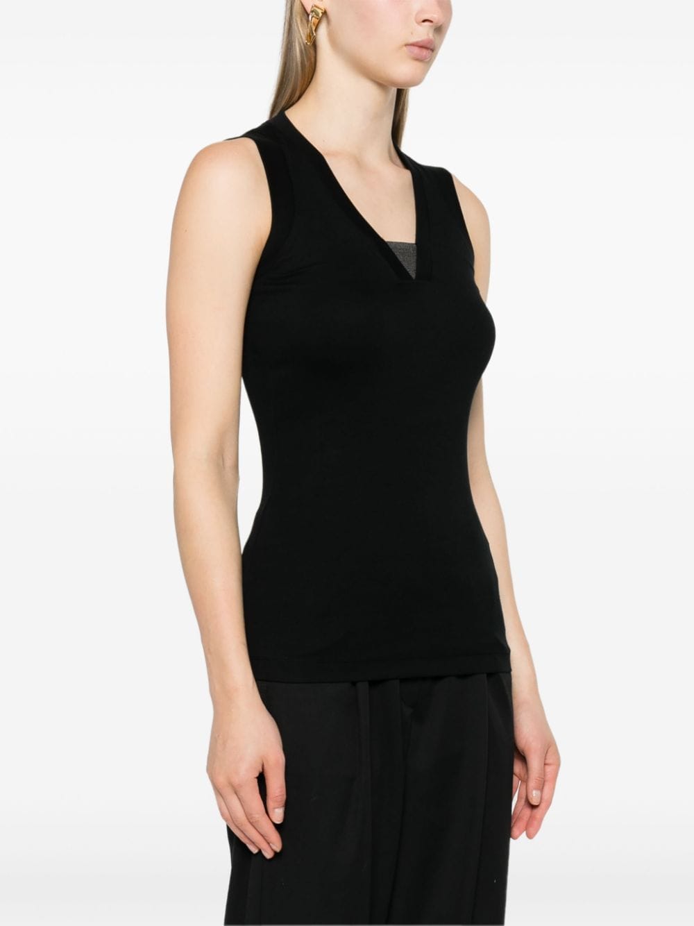 Brunello Cucinelli Sleeveless V-neck Top Black