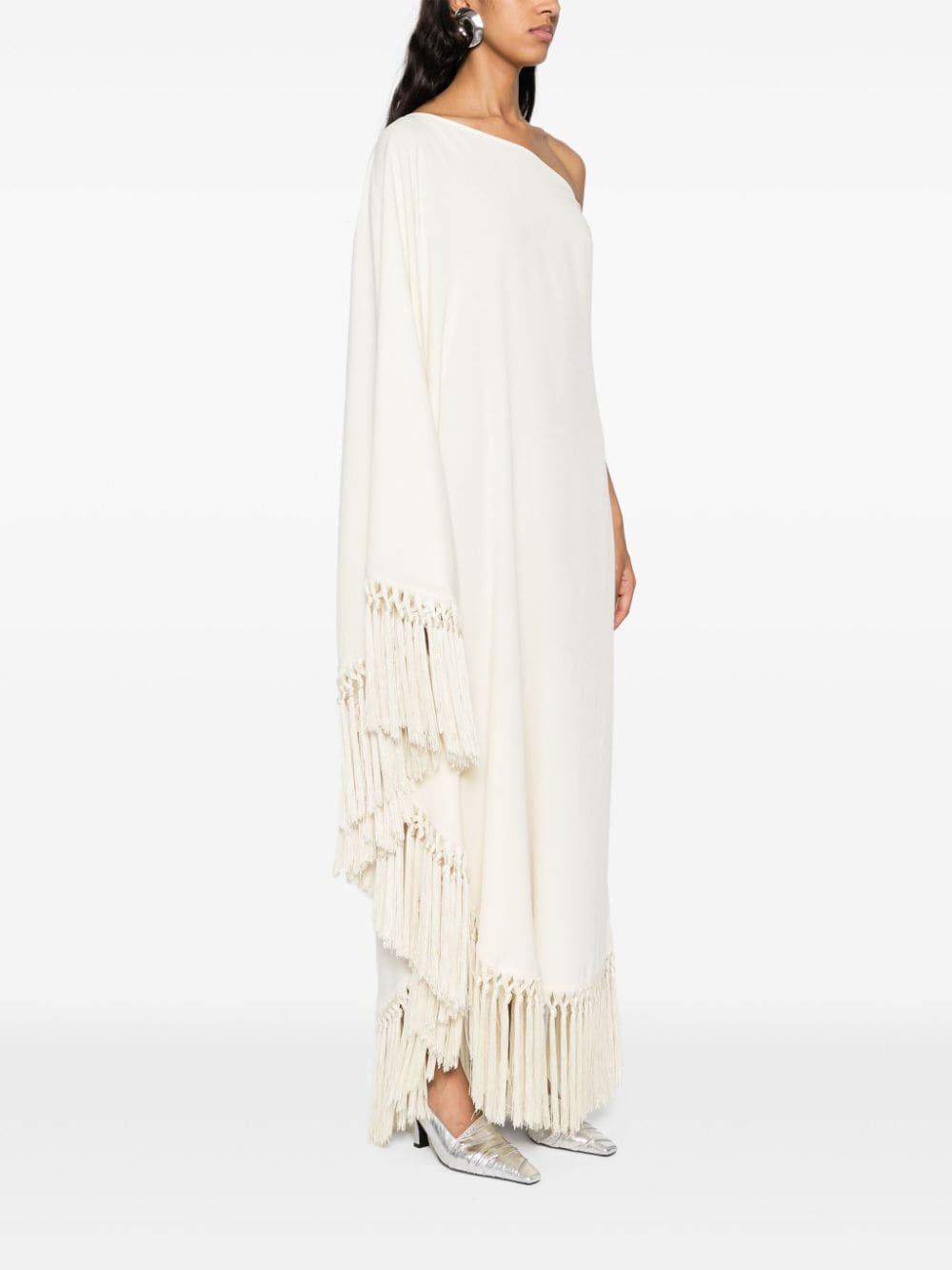 TALLER MARMO PRE  Ivory One-shoulder Long Dress With Fringe Detail